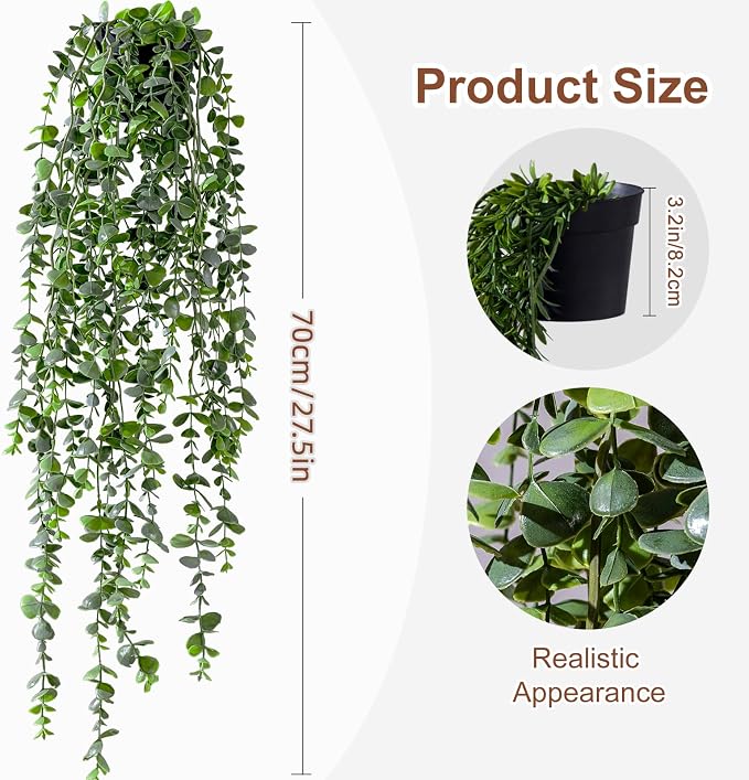 Artificial Hanging Plant 2 Pcs Faux Plant Ivy Vine Faux Eucalyptus Vines Fake - Image 2