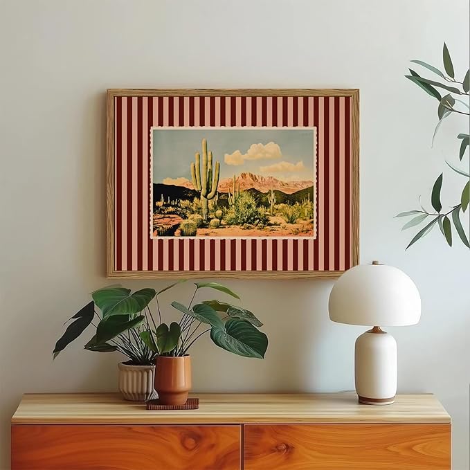 Framed Vintage Western Landscape Wall Art Set of 3, Striped Postcards Southwest - Image 4