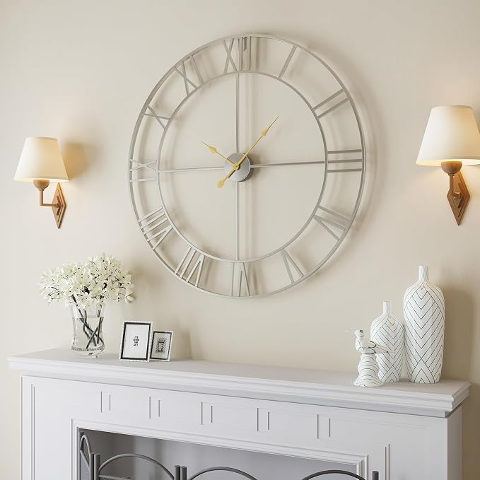Cuspin 36 Inch Large Silver Wall Clock, Extra Large Silent Non Ticking Battery by Cuspin