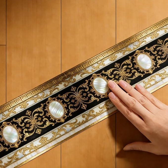 Black Gold Wallpaper Border 196.9 x 3.9 Inch Wall Border Trim Peel and Stick - Image 3