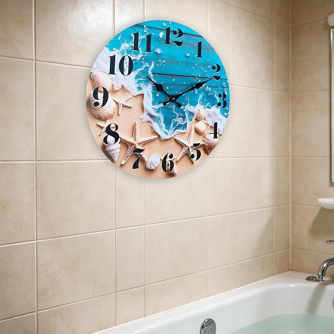 Large Indoor/Outdoor Clocks Waterproof, Glass Coastal Beach Decor Wall Clock - Image 4