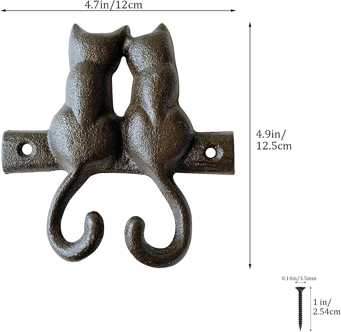 Rustic Cat-Shaped Decorative Wall Hook Rack Hangers - Image 2