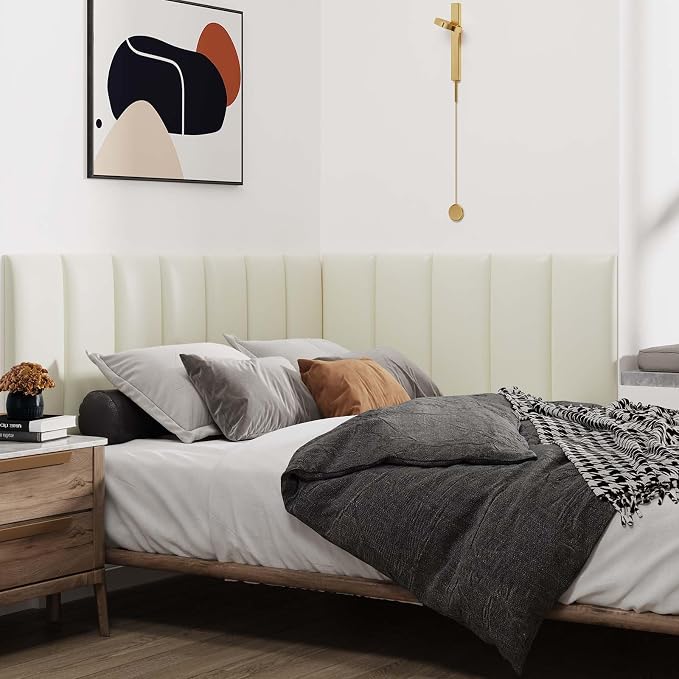 IFNOW Wall Mounted Upholstered Headboard Full, 3D Peel and Stick Soundproof - Image 4