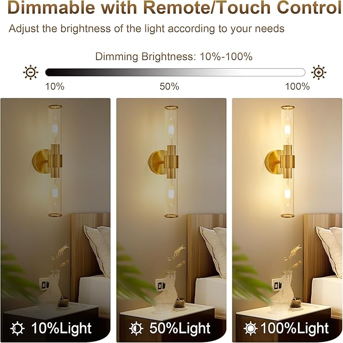 Morauroral Gold Battery Operated Wall Sconces Set of 2, Rechargeable Wall Lights - Image 3