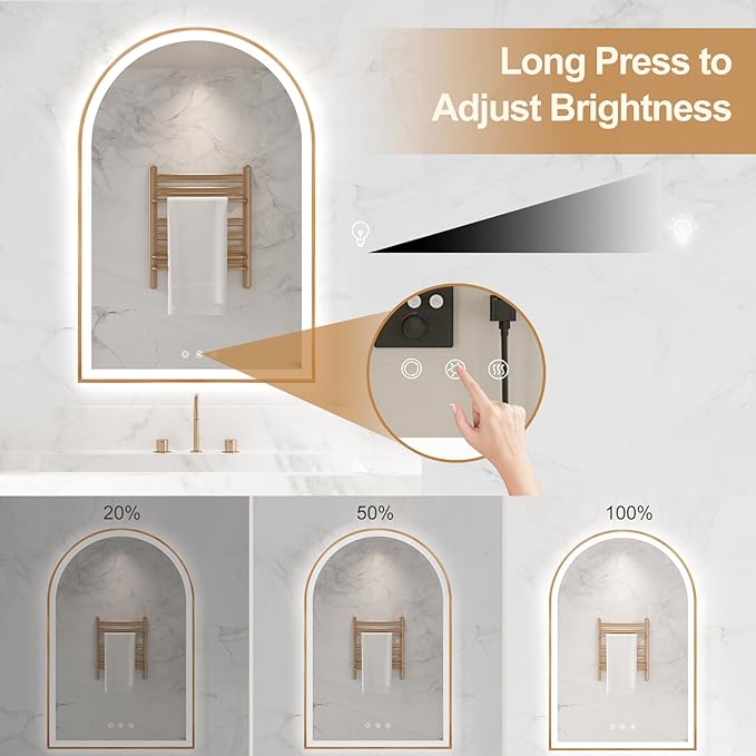 Arched LED Mirror for Bathroom 24"x36", Shatterproof, Touch Sensor, 3 Color - Image 4