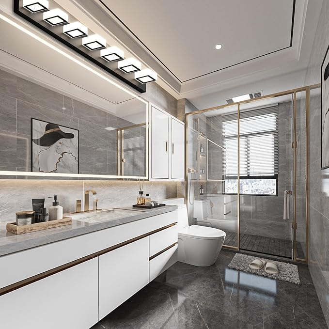 Ralbay 46" LED Matte Black Vanity Lights 7 Lights Acrylic Metal Black Modern - Image 3