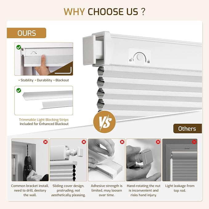Grandekor No Drill No Tools Cordless Cellular Shades, UV Protection Privacy No - Image 5