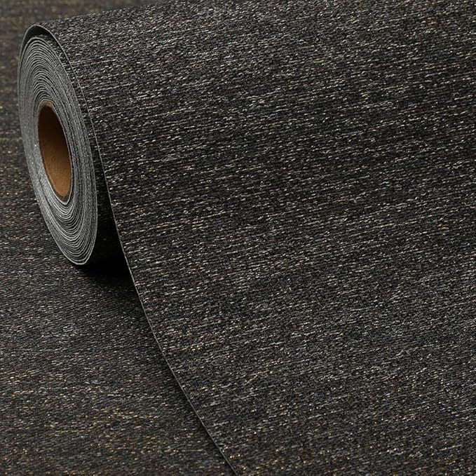 SHUFA Black Gold Cotton-Like Textured Grasscloth Wallpaper Matte Thick Real by Unknown