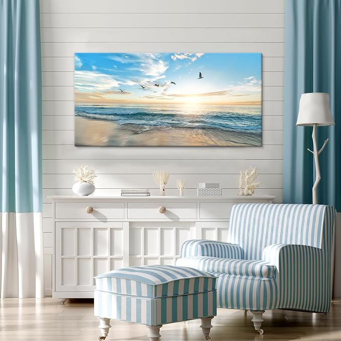 Goldfoilart Ocean Beach Sunset Canvas Wall Art - Image 3
