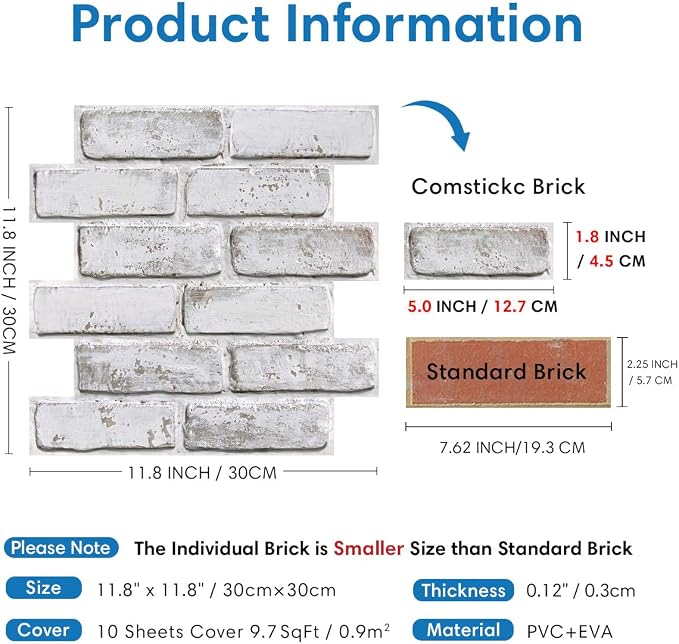 COMSTICKC 3D Faux Brick Wall Panels Peel and Stick Wall Covering, Not Real Brick - Image 3