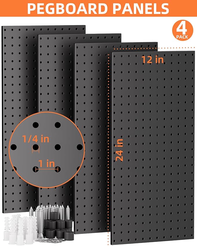 INCLY 158PCS Metal Pegboard Wall Organizer, 48x24 Inch Black Pegboard Panels - Image 2