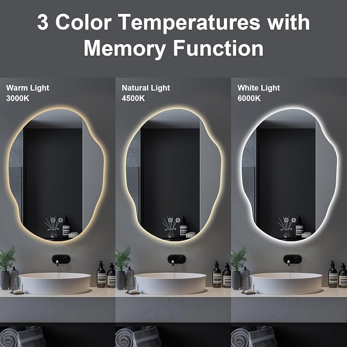 LED Bathroom Mirror with Lights, 25x35 in Asymmetrical Led Bathroom Mirror - Image 2