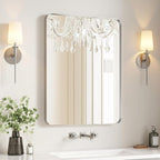 USHOWER Brushed Nickel Bathroom Mirror 24"x36", Rounded Corner, Aluminum Frame by USHOWER