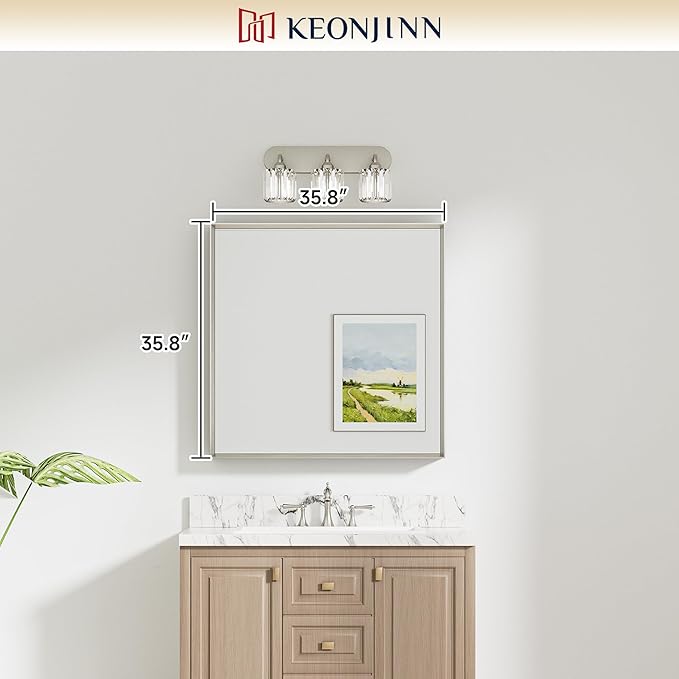 Keonjinn 36 x 36 Inch Brushed Nickel Bathroom Mirrors - Image 5