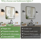 Indoi Set of 2 Wall Sconces for Bathroom, Matte Black Modern Vanity Lights - Image 2