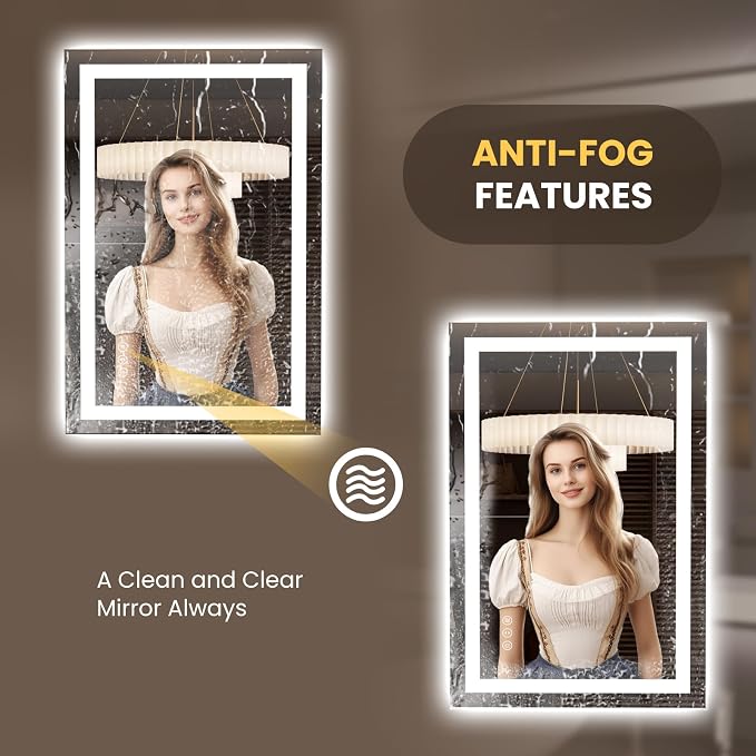 LOAAO 23.6"x35.4" LED Mirror for Bathroom, Lighted Bathroom Mirror - Image 4