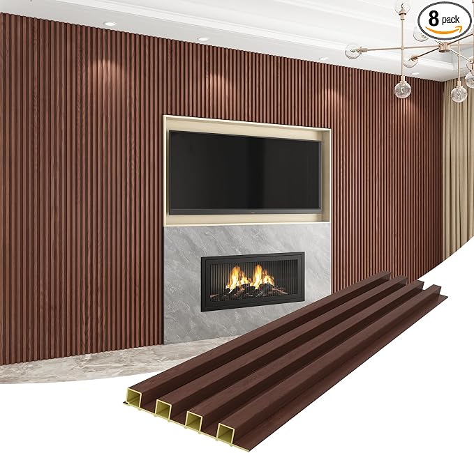 8-Pack WPC Wall Panels 108’’ x 6.1’’ 3D Slat Wall Panel Acoustic Wall Paneling by Unknown
