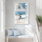 Framed Window Beach Scene Wall Art, Nature Blue Coastal Seascape Vertical - Image 5