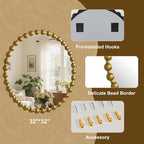 Easly Round Mirror for Wall, 32 Inch Gold Beaded Frame Decorative Vanity Mirror - Image 4