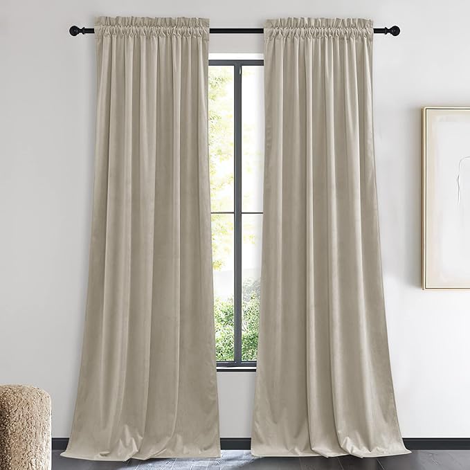 NICETOWN Living Room Camel Velvet Curtains, Sound and Sunlight Reducing Heavy by NICETOWN