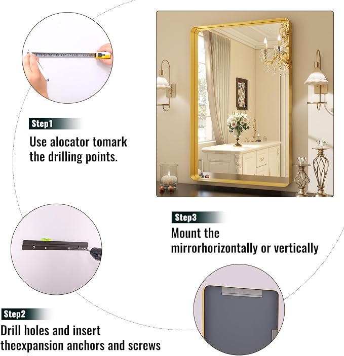 Easly 30 x 22 Inch Gold Bathroom Mirror - Image 6
