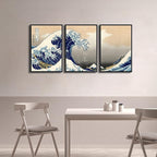 Wieco Art Black Framed Great Wave of Kanagawa Katsushika Hokusai 3 Piece Modern - Image 2