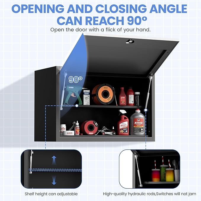 Garage Wall Cabinet with Flip-Up Door and Shelf, Lockable Metal Storage Cabinet - Image 4