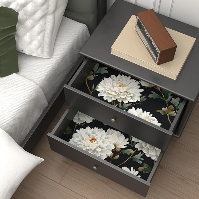 Laatse Black White Floral Peel and Stick Wallpaper Chrysanthemum Contact Paper - Image 3
