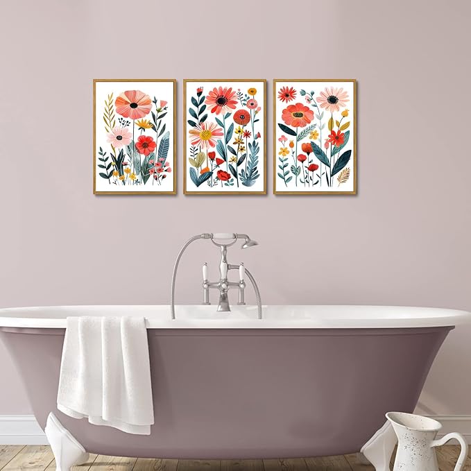KISSFOX Colorful Wildflower Canvas Wall Art Set Of 3 Flowers Pictures Prints - Image 5