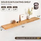 Live Edge Floating Shelf 55 Inch Extra Long | Solid Rustic Elm Wood - Image 3