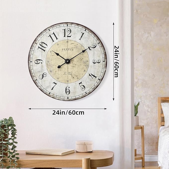 24 Inch Large Wall Clock, Rustic Round Farmhouse Wall Clocks - Image 7