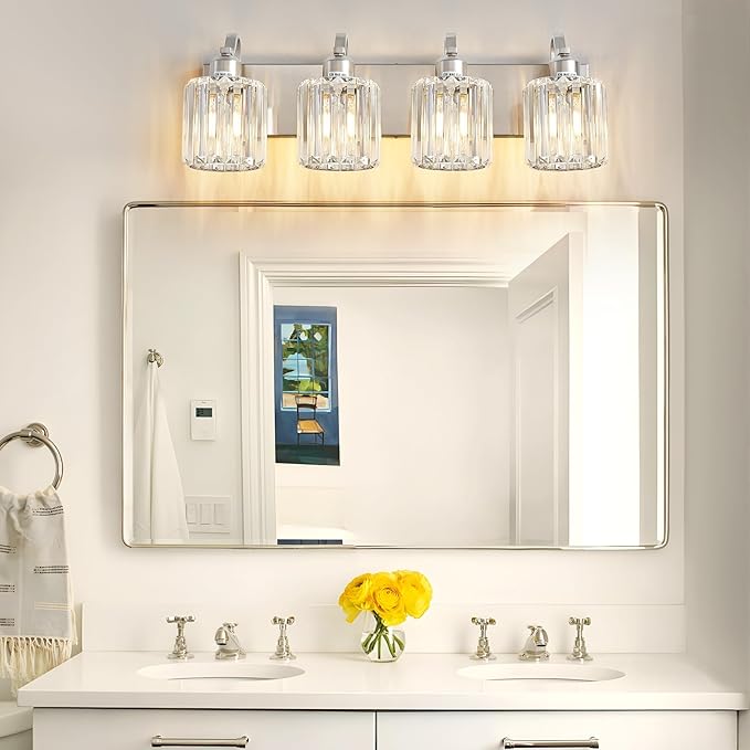 4 Lights Brushed Nickel Vanity Light Crystal Wall Light Bathroom Light Fixtures - Image 2