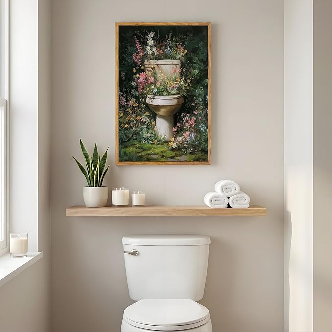 AtterrirArt Framed Funny Bathroom Decor Wall Art, 16 * 24inch, Vintage Toilet - Image 3