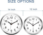 HITO 14" Silent Wall Clock Battery Operated Non Ticking Sweep Movement Glass - Image 3