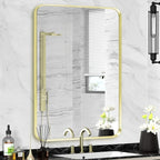 Gold Framed Bathroom Mirror, Brushed Gold Bathroom Vanity Wall Mirror, Rounded by Minuover