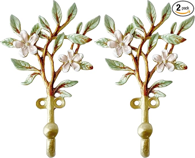 Vintage Flower-Shaped Decorative Wall Hooks, 2 Pack Hand-Painted Floral Metal by Zorues