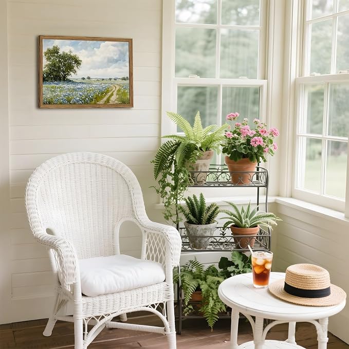 Framed Vintage Canvas Wall Art, Country Landscape Wildflower Field Wall Decor - Image 5