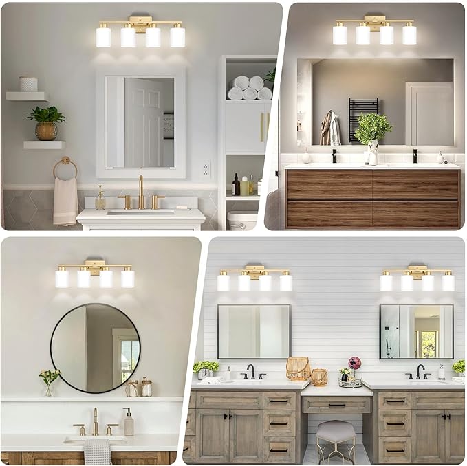 FonmYim Gold Bathroom Light Fixtures, 4-Light Modern Vanity Light Over Mirror - Image 3