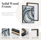 Framed Blue Gray Abstract Wall Art Set of 2, Modern Circle Line Canvas Artwork - Image 5