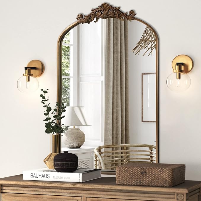 HQiJun Antique Gold Arched Baroque Mirror 24x36 - Image 2