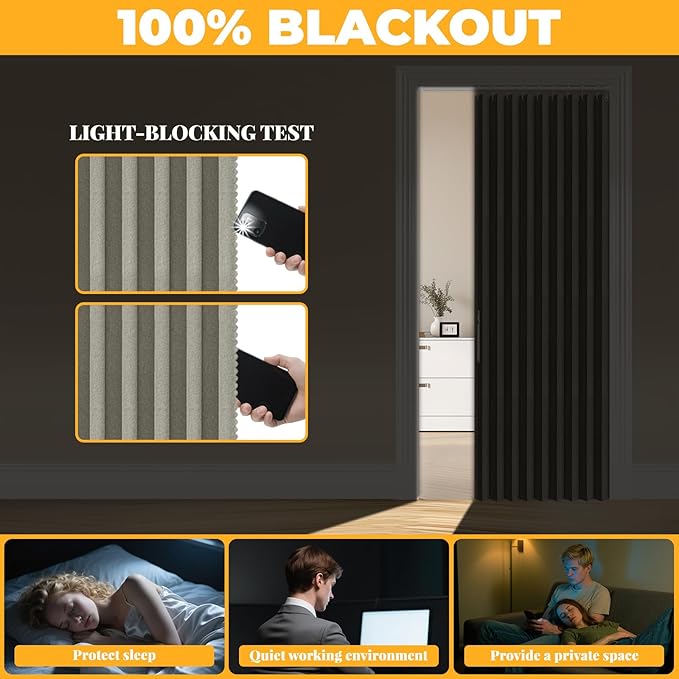 AJAZZ 100% Blackout Accordion Door Magnetic Door Curtain Folding Closet Doors - Image 4