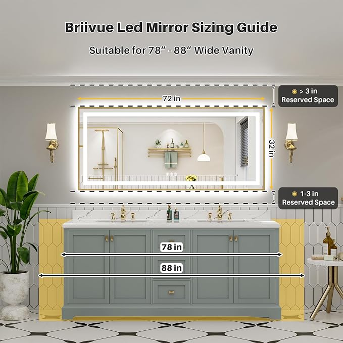 72x32 Inch LED Bathroom Mirror - Image 3
