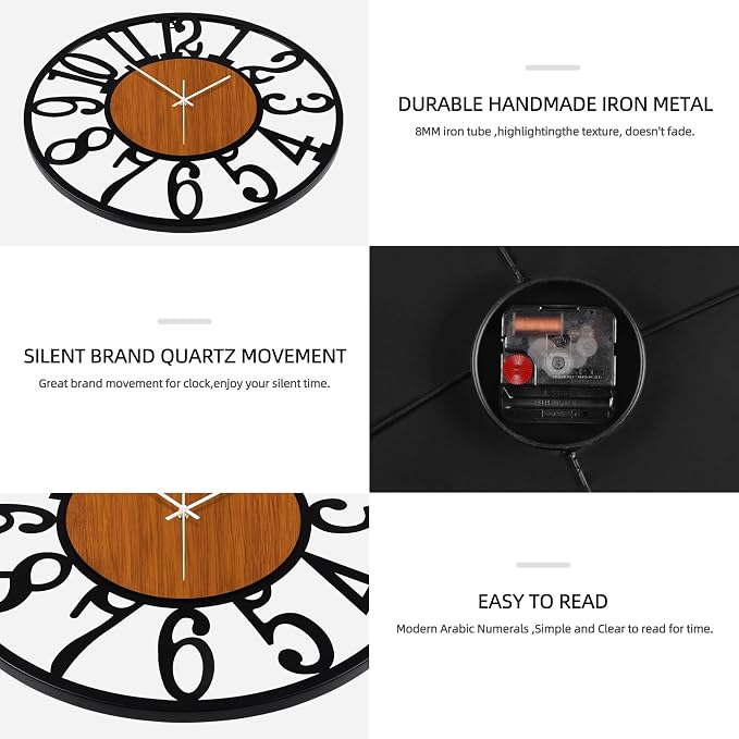 Maxstar Round Wall Clock for Living Room Decor Battery Operated Non Ticking - Image 4