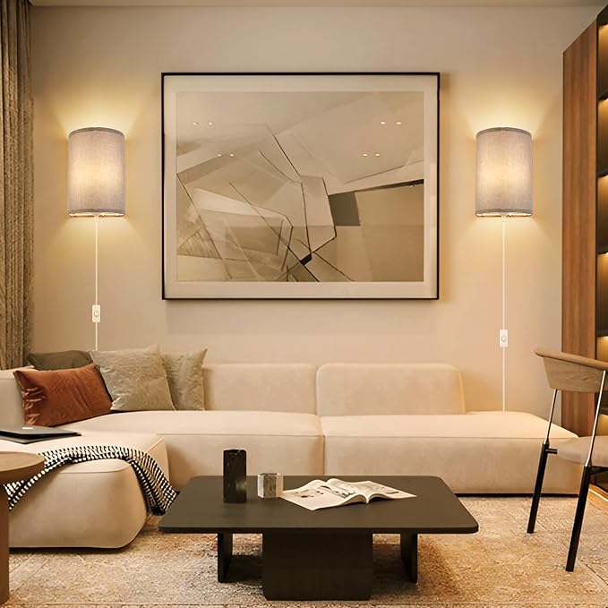 Wall Sconces Set of 2, Plug in Wall Sconces - Image 4
