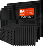 56 Pack Acoustic Foam Panels, Noise Cancelling Dampening Sound Absorbing Black by Saiqiang