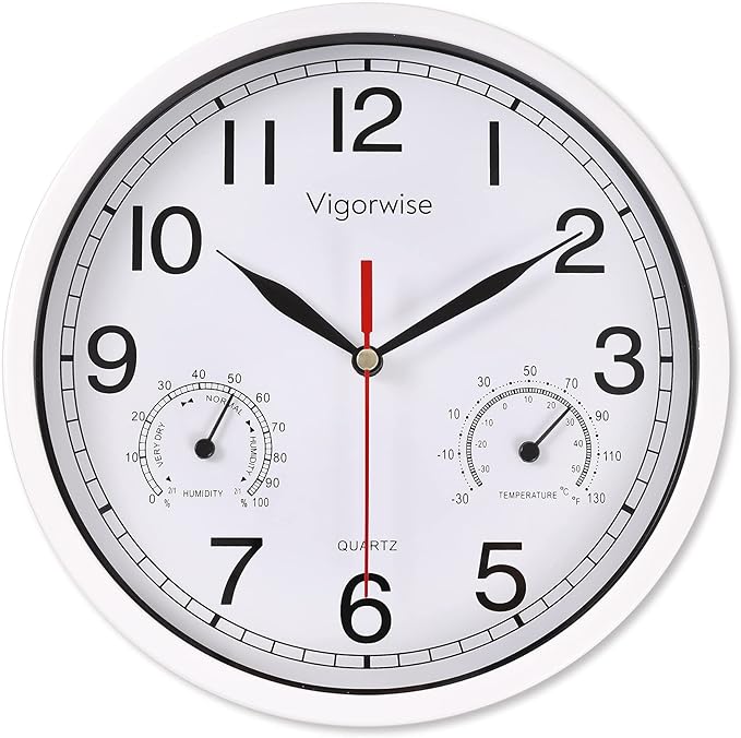 8 Inch White Wall Clock, Sweep Silent Movement Accurate Clocks by Vigorwise