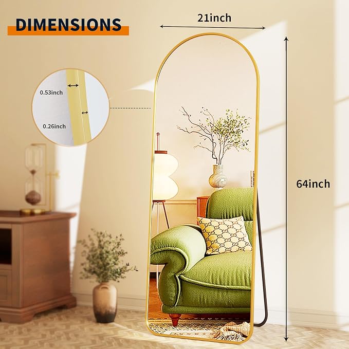 GLSLAND-21x64 inch Full Length Mirror-Aluminum Alloy Frame-Arch Mirror Full - Image 7