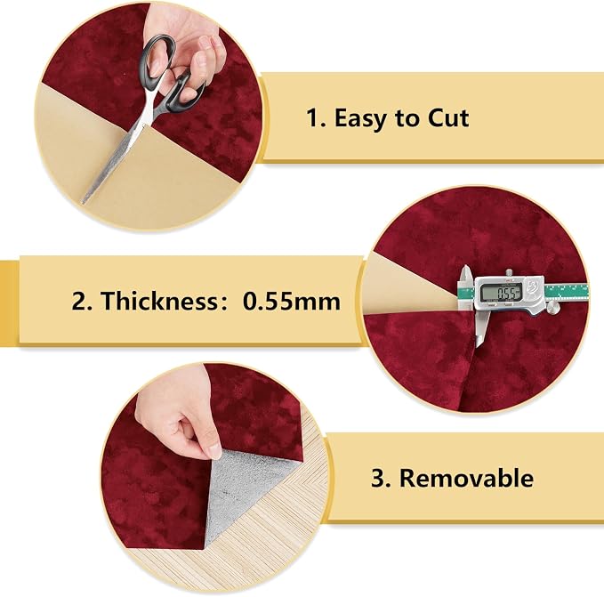 Wallercity Wine-Red Flocking Fabric Wallpaper Peel and Stick Soft Velvet - Image 8