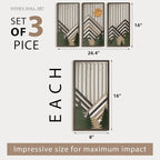 VIYYIEA Boho Solid Wood Carved Wall Art Set of 3, Geometric Minimalist Wooden - Image 2