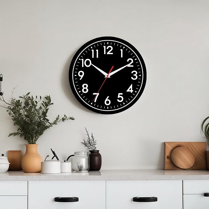 DAXSMY Wall Clock Black Battery Operated 10 Inch Simpel Silent Non Ticking - Image 5